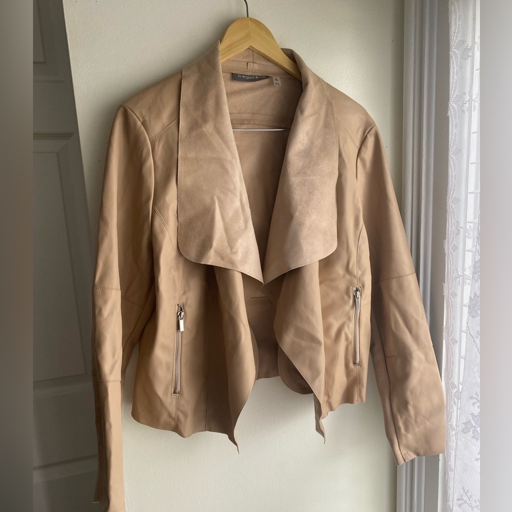NWT Bagatelle Faux Leather Beige Women Moto Jacket Suede Tan Open Front Size XL